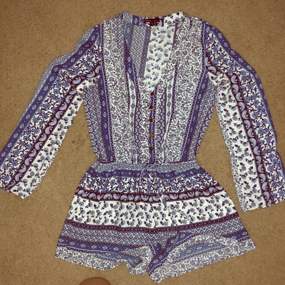 Blue and white romper